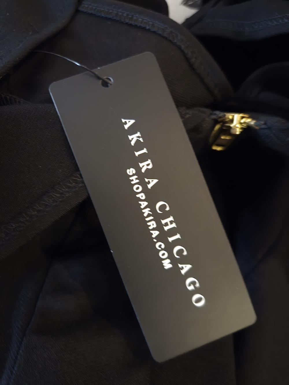 AKIRA Black Long-Sleeve Mini Dress with Gold Button Accents - Picture 2 of 10
